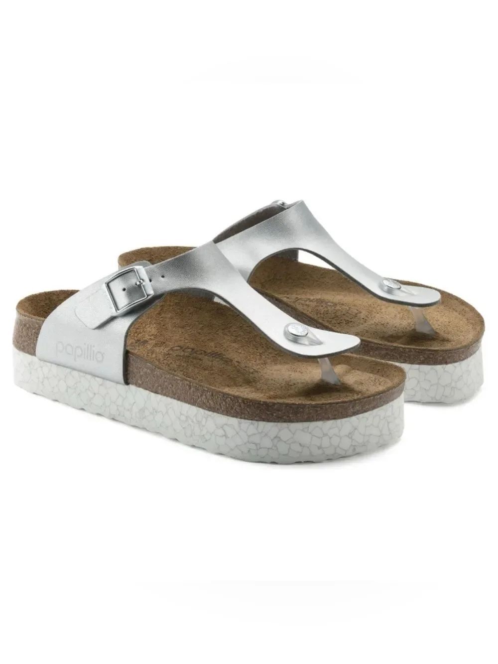 Birkenstock Papillio Gizeh Platform Thong Platform Silver Sandals Size 36